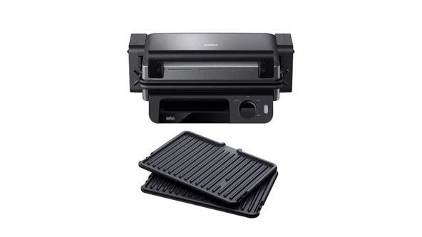 Braun MultiGrill 5 CG 5010, elektronik kontrollü elektrikli ocak, çıkarılabilir yağ damlama tepsili, 3 pişirme konumu, çıkarılabilir 2000 W, siyah ürün görseli 1