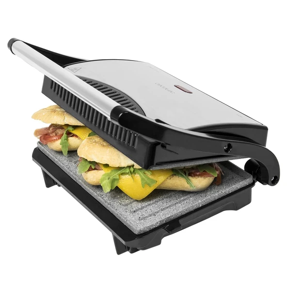 Cecotec Rock'n Grill - elektrikli ızgara, katlanabilir, RockStone kaplama, maks. yapışmaz, soğuk dokunuşlu sap, 23 x 14,5 cm, 700 W, paslanmaz çelik işleme. ürün görseli 1