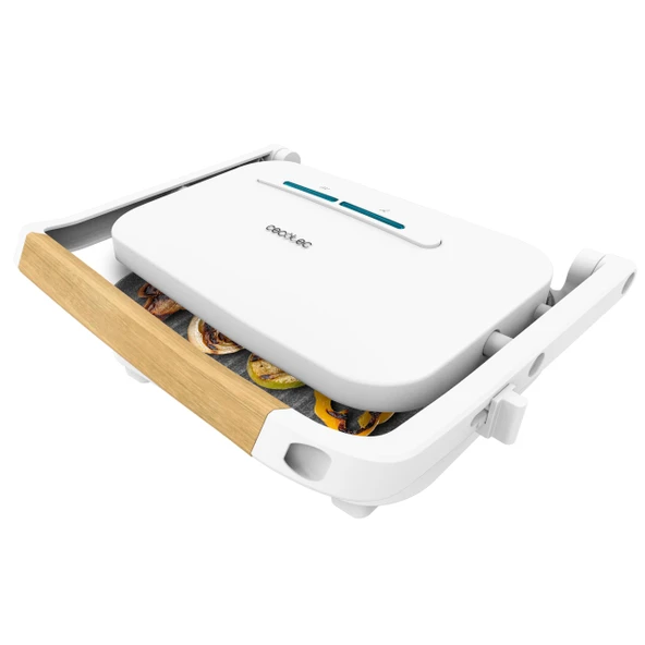 Cecotec Elektrikli Izgara Rock'Ngrill 1300 Ahşap W. 1300W gücü, beyaz tasarım, Rockstone kaplama, kaymaz taban, yüzer plaka, ışık göstergesi, ahşap sap, çok yönlülük ürün görseli 1