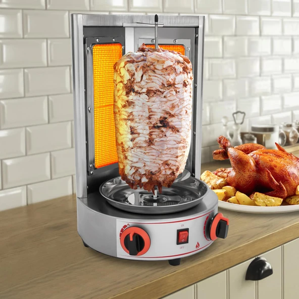 DSYOGX Gazlı Shawarma Makinesi, 4.3KW Dikey Döner Izgarası, Gyro Izgara Elektrikli Masa Izgarası, 360° Döndürülmüş Şiş Kebap Izgarası, 220V 50Hz ürün görseli 1