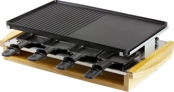 DOMO DO9246G - Bambu raclette ızgara - 1200W - 3 seviye - 8 kişi - paslanmaz çelik ısıtma elemanı ürün görseli 1