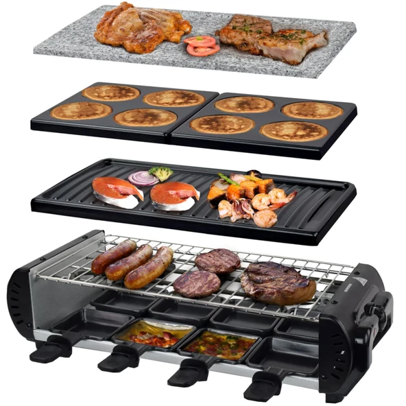 Syntrox Germany Raclette ızgara seti, masa ızgarası, 8 kişilik parti seti, 1200 watt değiştirilebilir plakalı Liestal, elektrikli ızgara, raclette ızgara, 6 kg, kademesiz sıcaklık kontrol cihazı ürün görseli 1