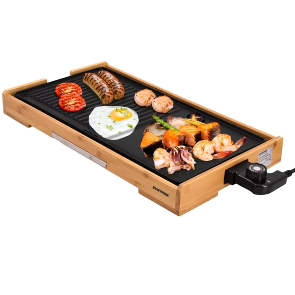 Syntrox Germany elektrikli ızgara Plancha Splendira, masa ızgarası, 2200 watt, kontak ızgarası, ızgara plakası, kamp ızgarası, yapışmaz kaplamalı ızgara plakaları, termostat dahil, siyah bambu ürün görseli 1