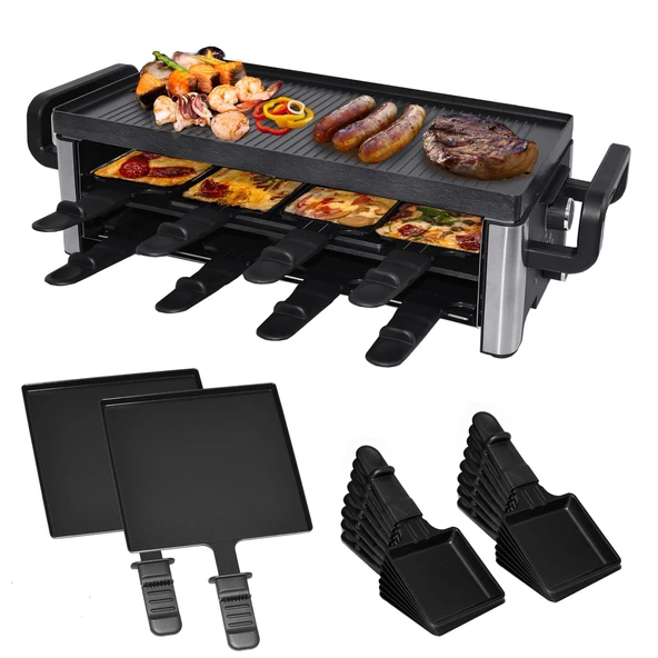 Syntrox 16 kişilik raclette | Masa ızgarası | Pizza ızgarası | tava | emaye, büyük gruplar için, sağlam ve dayanıklı, paslanmaz çelik, siyah görünüm ürün görseli 1
