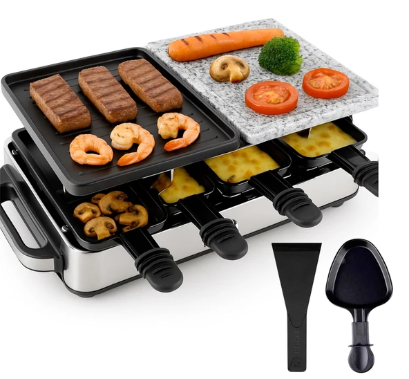 8 kişilik Raclette seti - yapışmaz kaplamalı - tava ve kazıyıcı dahil masa ızgarası (kare) ürün görseli 1