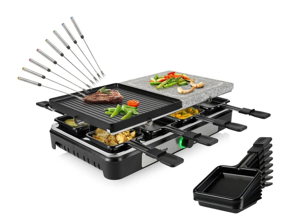 RACLETTE taş ve ızgara plakası ters çevrilebilir, 8 kişilik masa ızgarası, 1400 watt ürün görseli 1