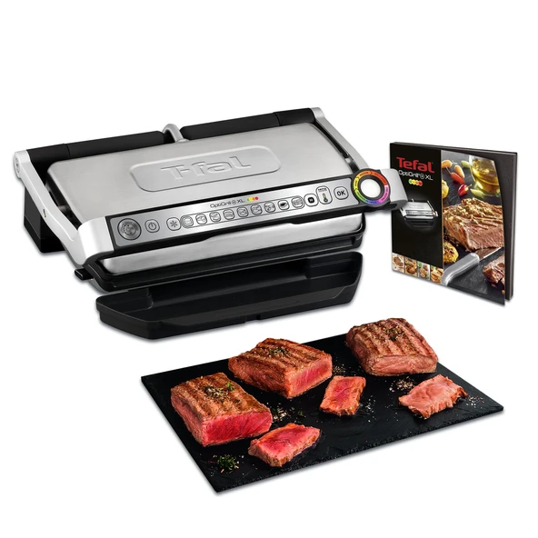 Tefal OptiGrill+ XL kontaklı ızgara, 9 program, manuel mod, 200 W, pişirme seviyesi göstergesi, kalınlık ölçümü, çıkarılabilir XL plakalar, elektrikli ızgara, paslanmaz çelik, GC722D16 ürün görseli 1