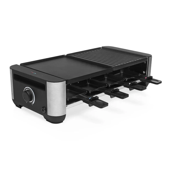 Princess çok fonksiyonlu raclette ızgara - 8 tava ve ters çevrilebilir ızgara plakalı - 8 kişiye kadar uygun, 162630, siyah, gümüş, 01.162630.01.001 ürün görseli 1
