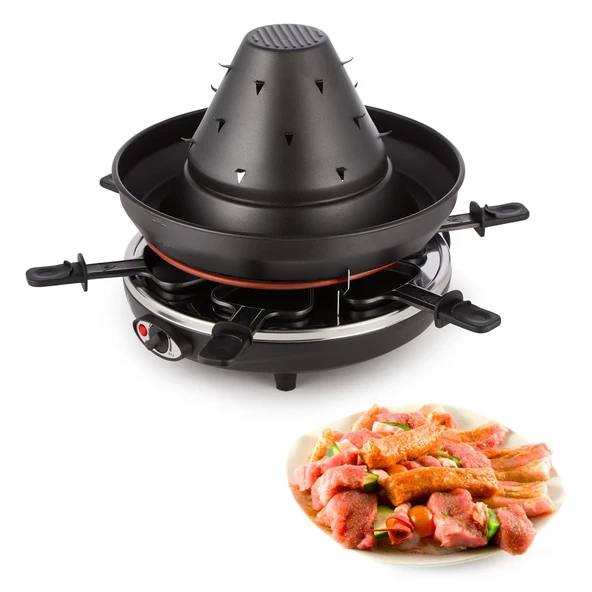 Klarstein Taste Volcano - Raclette, masa ızgarası, elektrikli ızgara, tartar şapkası, 1500 watt, sürekli ayarlanabilir, ızgara, ızgara, ızgara tavası, 6 kişilik, yapışmaz kaplama, siyah ürün görseli 1