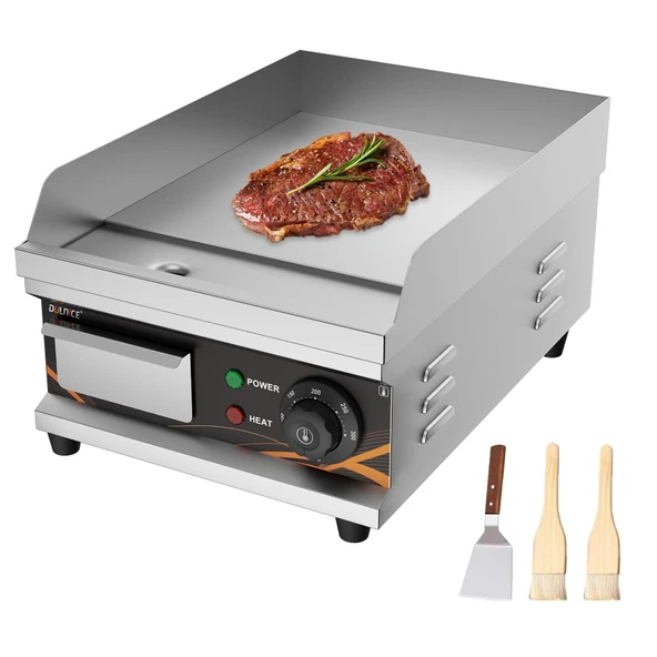 DULNICE Gastro Izgara Plakası Elektrikli 28 cm, 1700 W Paslanmaz Çelik Elektrikli Izgara Plakası, Sıcaklık Kontrol Cihazı ile 50-300°C Mutfak, Kamp ve Ticari Kullanım için Hızlı Isıtma ürün görseli 1