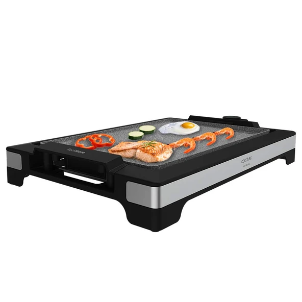 Cecotec Elektrikli Izgara Tabağı Tasty&Grill 2000 InoxStone. 2000W, tasarım yapısı ve paslanmaz çelik kaplama. Ayarlanabilir sıcaklık kontrolü ve kızartma yüzeyli yapışmaz kaplamalı plaka (InoxStone) ürün görseli 1