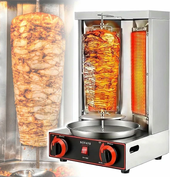 OJHGRDFV Shawarma Makinesi, Döner Kebap Makinesi, Gazlı Gyros Çevirme Izgarası, Ticari Restoran Ev Mutfağı için Dikey Broiler Gyro Et Çevirme Makinesi ürün görseli 1