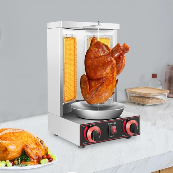 NaMaSyo Dikey Döner Izgarası Gazlı Kebap Makinesi 2 Gözlü Döner Makinesi 3KW Dikey Izgara Döner Şiş Gyros Izgara Tavuk Izgara Döner, Gyros, Şiş kebap için Döner Izgara ürün görseli 1