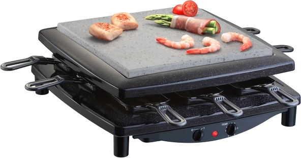 Steba RC 3 Gurme Raclette | Almanya'da üretildi | 8 kişi | Siyah | Lav ızgara taşı | 1450W ürün görseli 1