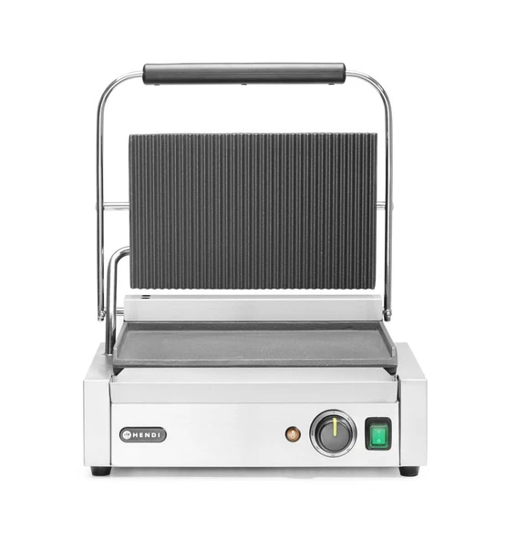 HENDI temaslı ızgara, Panini, üst kısmı oluklu ve alt tarafı pürüzsüz, ızgara temizleme fırçası dahil, sıcaklığı 300°C'ye kadar ayarlanabilir, ızgara yüzeyi paslanmaz çelik ürün görseli 1