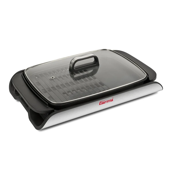 Girmi BQ91 Elektrikli Izgara ve Barbekü - 2000W, XL Yapışmaz Izgara Plakaları 40 x 30 cm, Çift Fonksiyonlu, Dumansız Izgara, Temperli Cam Kapak, Sıcaklık Kontrollü, Yağ Tepsisi - Gri ürün görseli 1