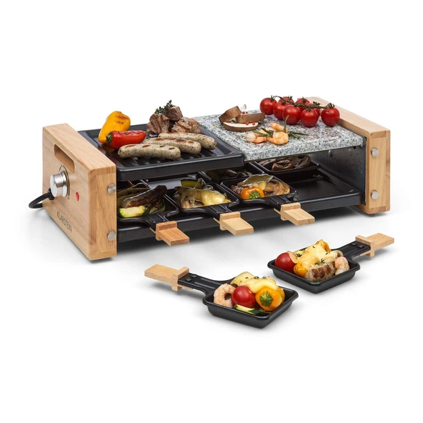 Klarstein Chateaubriand Nuovo - Raclette ızgara, 1200 watt, ızgara plakası 39 x 18 cm, kademesiz termostat, 8 kişilik, çelikten yapılmış raclette tava, ızgara plakası ve doğal taş plaka ürün görseli 1
