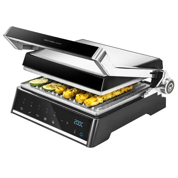 Cecotec elektrikli ızgara Rock'nGrill Smart, 2000W güç, zaman ve sıcaklık ayar sistemi, 180° açılabilir, bulaşık makinesinde yıkanabilir çıkarılabilir plakalar, yağ damlama tepsisi ürün görseli 1
