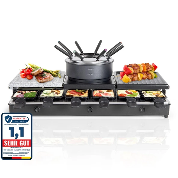 12 kişilik fondülü LUTEO® Raclette - elektrikli masa ızgarası - çıkarılabilir elektrikli ızgara taş tabak ızgara plakası - mini krep makinesi - elektrikli fondü seti - yapışmaz kaplamalı tavalar ürün görseli 1