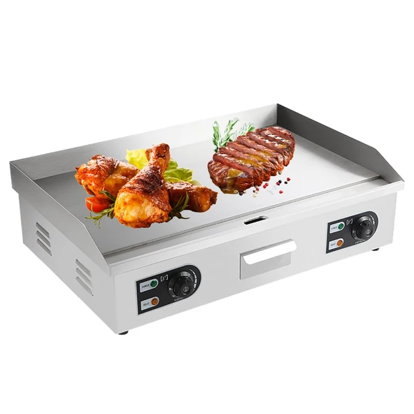 Mutfak için Izgara Plakası, Düz Pişirme Plakası, Tezgah için Ticari Barbekü Izgarası, Termostat Kontrollü, Sıçrama Korumalı Muhafaza, 8 mm Pişirme Kalınlığı, 540 x 400 x 230 mm, A ürün görseli 1