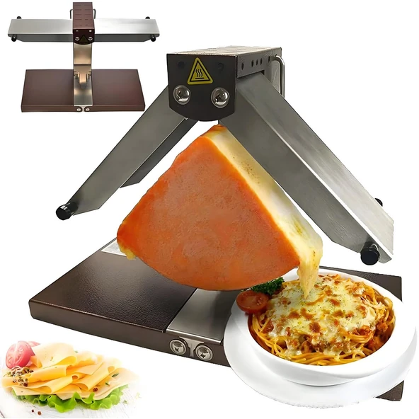 ByBoDi Profesyonel Raclette Peynir Eritici, Yarım Somun, Parça ve Bloklar için 1000W Çift Isıtıcı, Restoranlar, Kafeler ve Catering için 0-90° Ayarlanabilir Katlanır Elektrikli Eritme İstasyonu ürün görseli 1
