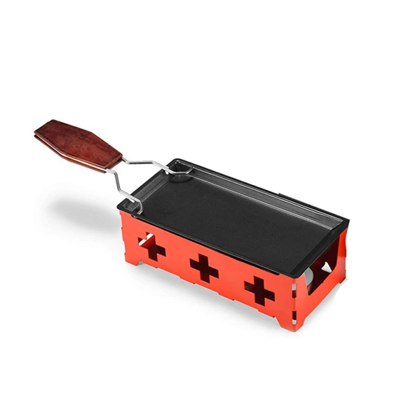Lancoon Mini Raclette Izgara Seti, Katlanabilir Ahşap Saplı Yapışmaz Peynir Eritme Tavası, Peynir Spatulası, Mum Işığında Isıtmalı, KL18 Kırmızı ürün görseli 1