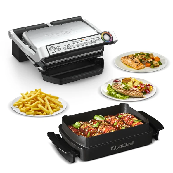 Tefal OptiGrill & Bake temaslı ızgara, fırın tepsili, 6 program, pişirme seviyesi göstergesi, çıkarılabilir plakalar, elektrikli ızgara, paslanmaz çelik, GC714D10 ürün görseli 1