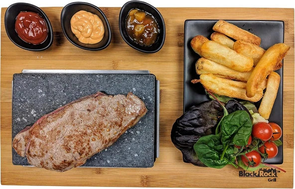 Black Rock Grill biftek taşı ızgara seti - Mükemmel biftekler için cızırtılı lav taşı ızgara seti, evde veya dışarıda unutulmaz barbekü akşamları için çıkarılabilir yüzey ve aksesuarlar dahil ürün görseli 1