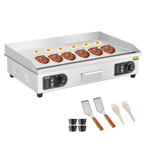 VEVOR Ticari Elektrikli Izgara 4400W Yarı Düz ​​Tezgah Üstü Izgara Ayarlanabilir Sıcaklık 50-300°C 72x39x1cm Paslanmaz Çelik Izgara Plakası, 2 Kürek ve 2 Fırça ile ürün görseli 1