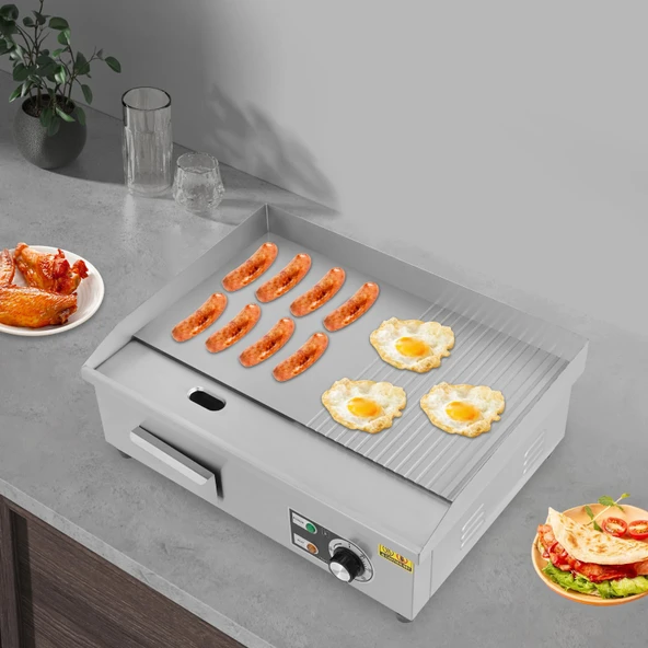 3000W Ticari Elektrikli Izgara, 36x30cm/30x18cm, Sol Düz, Sağ Gömme, Yarı Düz ​​Tezgah Üstü Izgara Paslanmaz Çelik Restoran Et Izgarası Etli Biftek Krep, Hassas Sıcaklık Kontrolü ürün görseli 1