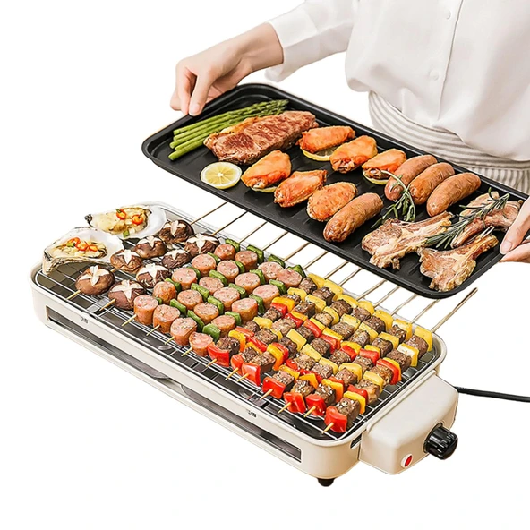 hxoity Elektrikli Dumansız Barbekü Izgarası Küçük Masa Üstü Elektrikli Barbekü Izgarası İç ve Dış Mekan Kullanımı için Çıkarılabilir Yapışmaz Plaka ile 250 ° C'ye Kadar Ayarlanabilir Sıcaklık Kontrolü ürün görseli 1