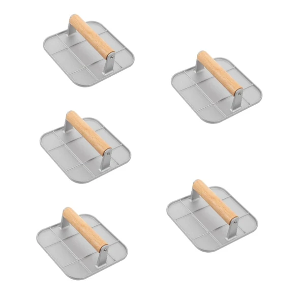 MAGICLULU 5'li Paket Et Presi Jambon Presi Patty Maker Smash Scone Hamburger Presi Izgara Aracı Mutfak Aletleri Alüminyum Alaşımlardan Yapılmış Pres Burger Smasher Burger Presi Ahşap Gümüş ürün görseli 1