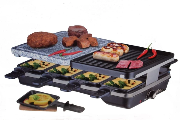 8 kişilik Raclette Grill DUO - doğal ızgara taşı ve yapışmaz ızgara plakası 1200 watt ürün görseli 1