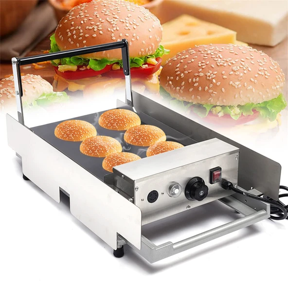 Elektrikli Hamburger Izgarası, 2 Katlı Ticari Çift Ekmek, Burger Çörekleri Ekmek Kızartma Makinesi, Paslanmaz Çelik Tavalar Plakalar Ayarlanabilir Zaman ve Sıcaklık ürün görseli 1