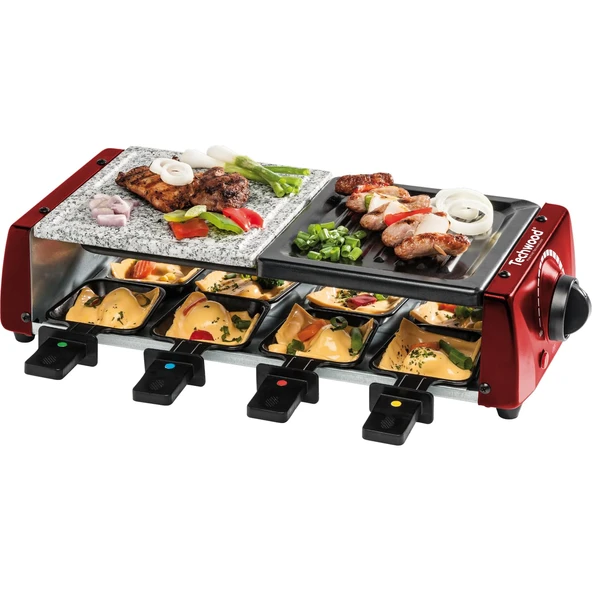 Techwood TRGP-885 Raclette ızgara plakası, 1200 W, 8 tava dahil, kırmızı ürün görseli 1