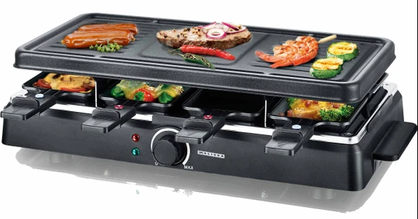 MELISSA Raclette 16300026 8 kişilik ızgara plakalı Raclette 1200 watt güç, ızgara plakalı ve ayarlanabilir sıcaklık, siyah ürün görseli 1