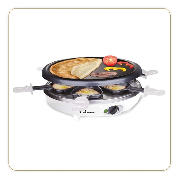 LITTLE BALANCE 8389 Happy Cheese Trio 1200, Raclette Grill Crêpière, tek cihazda 3 fonksiyon, 6 kişilik, yapışmaz kaplama, aksesuarlar dahil, 1200 W, beyaz ürün görseli 1