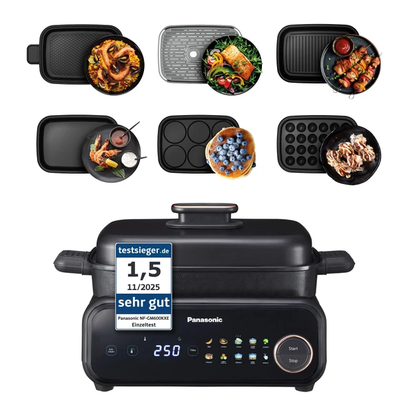 Panasonic NF-GM600 6'sı 1 arada elektrikli çoklu pişirici, elektrikli masa ızgarası, test galibi 1,5, Barbekü, buharda pişirme, soteleme, 1400 W, 40-250 C, 9 otomatik mod, 6 yapışmaz plaka ürün görseli 1