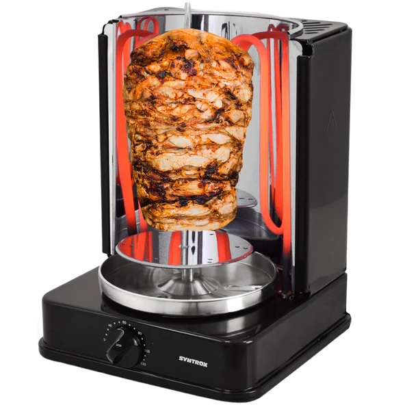 Syntrox Germany kebap ızgarası, döner dış şişlere ve 120 dakikalık zamanlayıcıya sahip, siyah ürün görseli 1