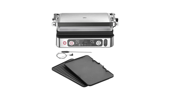 Braun MultiGrill 9 Pro CG 9160, 2 bağımsız termostatlı elektrikli ızgara, 3 pişirme konumu, bulaşık makinesinde yıkanabilir plakalar, 2200 W, siyah/paslanmaz çelik ürün görseli 1