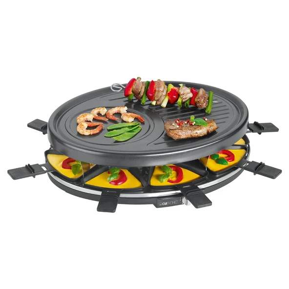 Clatronic RG 3776 Raclette ızgara, 1400 watt, ızgara ve ızgara yapmak için, hoş dokunuşlu muhafaza, 8 kişiye kadar raclette ızgara, ahşap spatula ve tava dahil, siyah ürün görseli 1