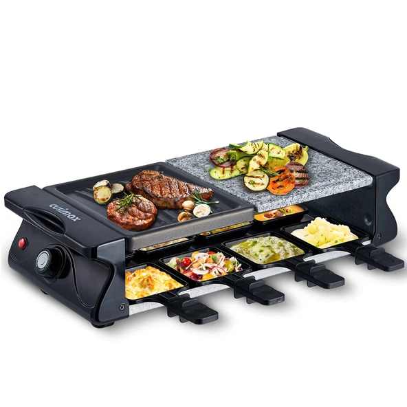 8 kişilik CUSIMAX Raclette ızgara, taş tabak ve ızgara plakası, yapışmaz kaplama, iç mekanda ızgara yiyecekler için mini peynir tavası, kademesiz olarak ayarlanabilir sıcaklık, 1200W, siyah ürün görseli 1