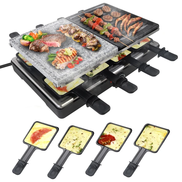 UISEBRT 1400W 8 Kişilik Raclette Izgara Granit Plakalı ve Izgara Plakalı Elektrikli Izgara Yapışmaz Kaplama Elektrikli Izgara Tava Seti Noel Partisi Kamp için Masa Izgarası ürün görseli 1