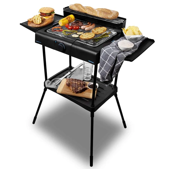 Cecotec elektrikli ızgara PerfectSteak 4250 stand, 2400 W, paslanmaz çelikten yapılmış ızgara ızgarası, geniş yüzeyli stand, 3 yükseklik seviyesi ve rüzgar koruma paneli, paslanmaz çelik, PerfectSteak ürün görseli 1