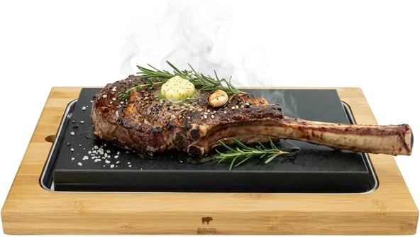 BEEFSTONE Sıcak Taş Lava Taş Biftek Tahtası Ekstra Büyük Sıcak Taş Taş Izgara Seti Bambu Tahtadan Yapılmış Lavataş ve Porselen Tabak Sıcak Taş Üzerinde Et, Balık Izgara (XXL) ürün görseli 1