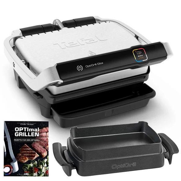 Tefal Optigrill Elite temaslı ızgara, 2000 watt + atıştırmalık ve fırınlama fırın tepsisi + tarif kitabıkapalı elektrikli ızgara 12 otomatik program sezgisel sensör dokunmatik ekran, paslanmaz çelik ürün görseli 1
