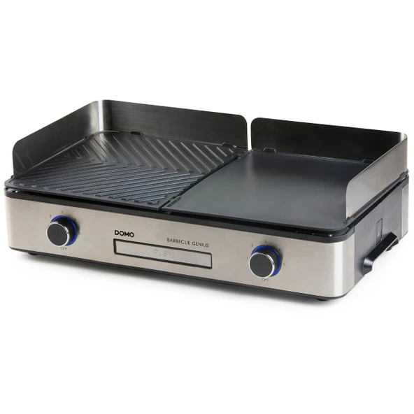 DOMO DO9259G Barbecue Genius - 2 sıcaklık bölgeli elektrikli masa ızgarası - 2400 W - Temaslı ızgara ve Panini ızgara - Siyah ürün görseli 1