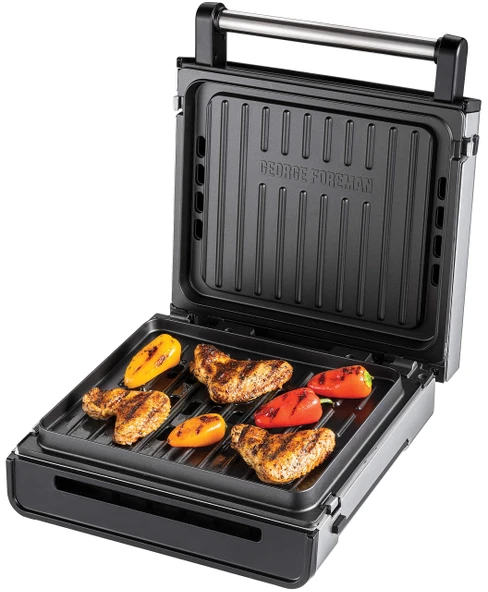George Foreman temaslı ızgara ve panini / sandviç ızgara [Dumansız - %87 daha az duman] (çıkarılabilir ve bulaşık makinesinde yıkanabilir 200°C ızgara sıcaklığı, paslanmaz çelik gövde) 28000-56 ürün görseli 1