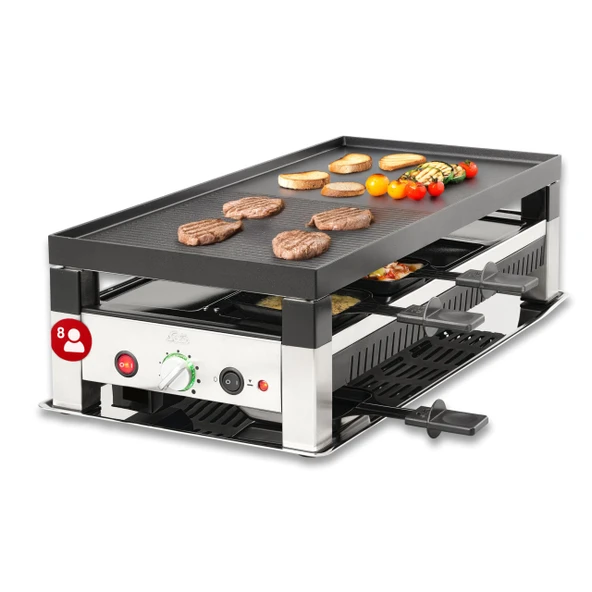 Solis 1400 W'lık 5'i 1 arada masa ızgarası, 8 kişilik elektrikli ızgara, raclette ve mini wok tavalı iç mekan ızgarası, balkon, bahçe ve mutfak için elektrikli ızgara, paslanmaz çelik ürün görseli 1