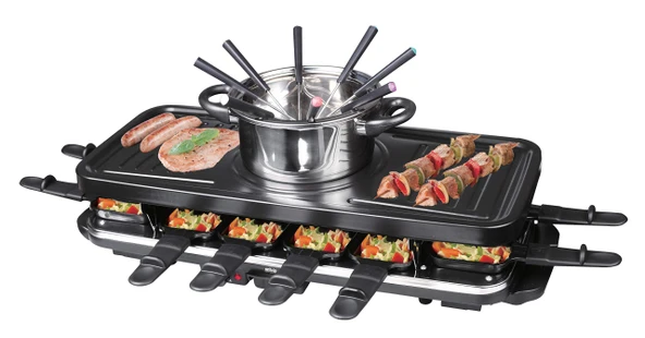 Silva-Homeline PK-RF 120 elektrikli 3'ü 1 arada çok işlevli cihaz 12 fincanlık raclette, fondü ve ızgara, termostat denetleyicisi, tavalar ve çatallar, siyah, 1600 W ürün görseli 1